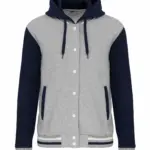 College jacket met capuchon unisex, oxford grey / navy / white — productfoto 19