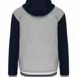 College jacket met capuchon unisex, oxford grey / navy / white — productfoto 20