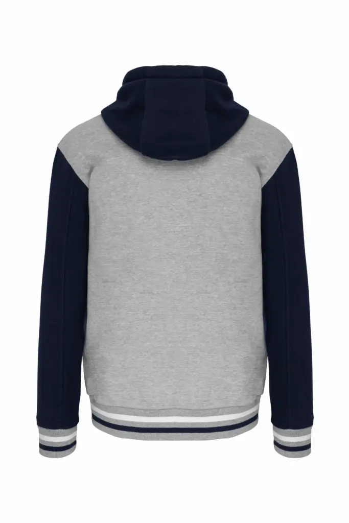 College jacket met capuchon unisex, oxford grey / navy / white — productfoto 20