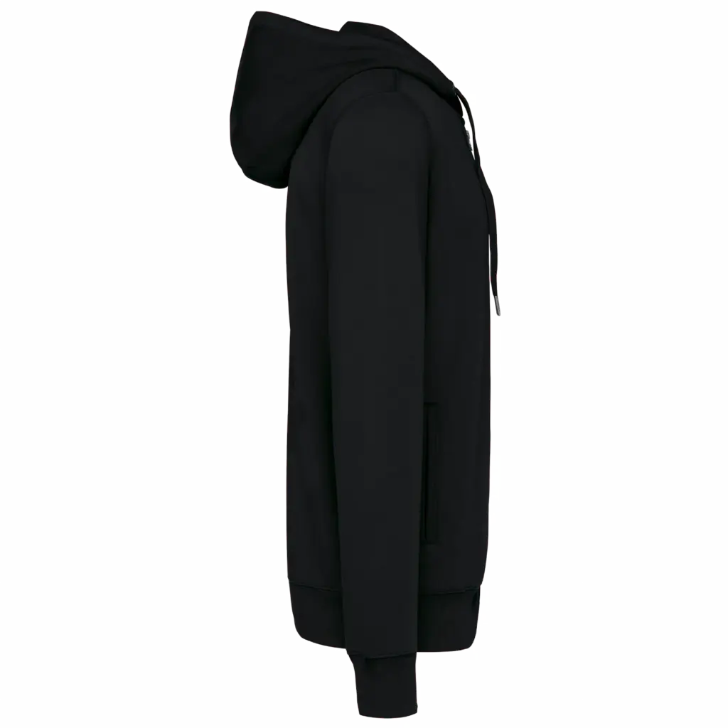 Ecologisch uniseks sweatvest met capuchon, black — productfoto 12
