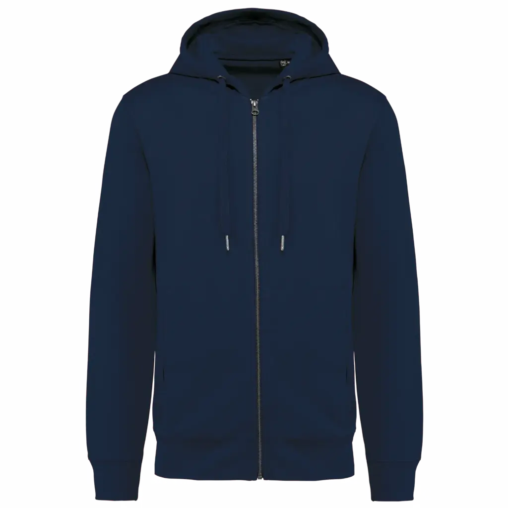 Ecologisch uniseks sweatvest met capuchon, navy — productfoto 16
