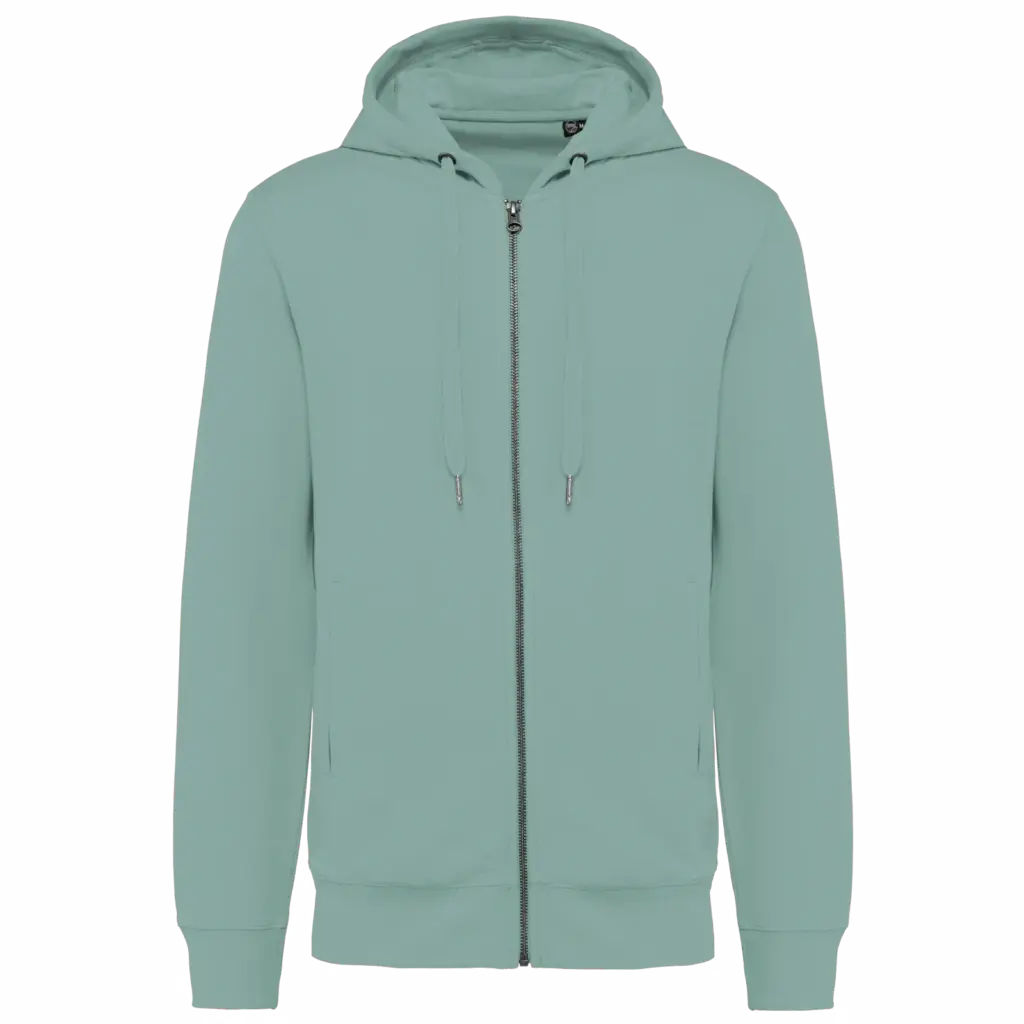 Ecologisch uniseks sweatvest met capuchon, sage — productfoto 20