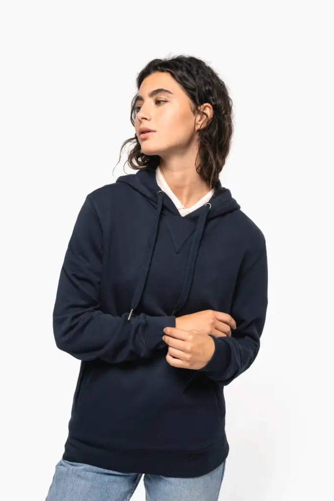Ecologische uniseks sweater met capuchon — productfoto 4