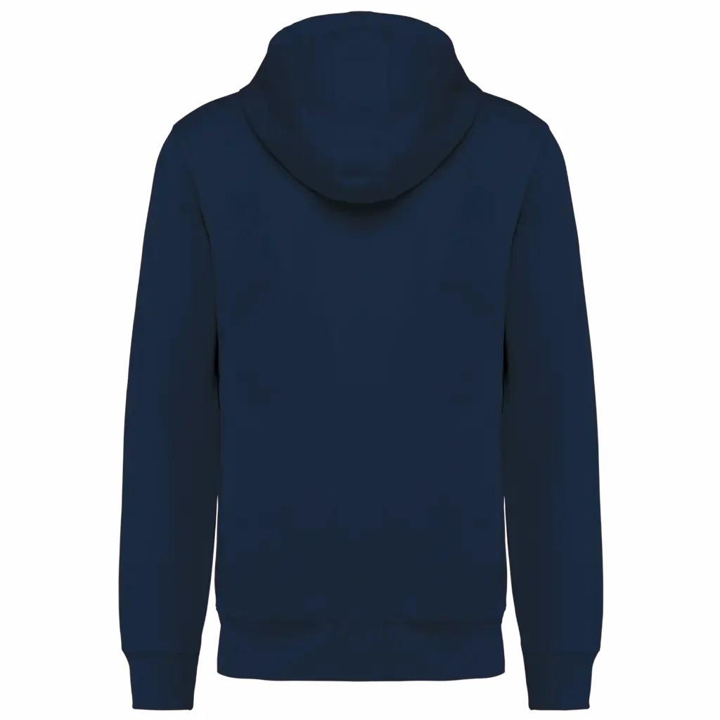 Ecologische uniseks sweater met capuchon, navy — productfoto 20