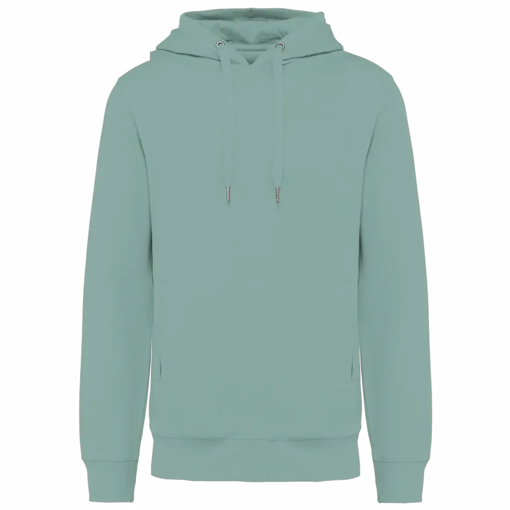 Ecologische uniseks sweater met capuchon, sage — productfoto 25