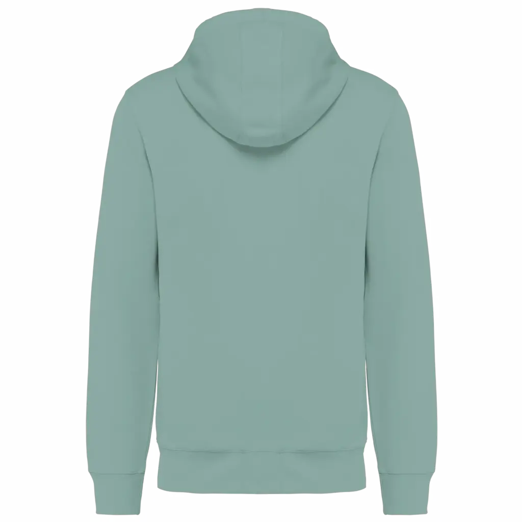Ecologische uniseks sweater met capuchon, sage — productfoto 26