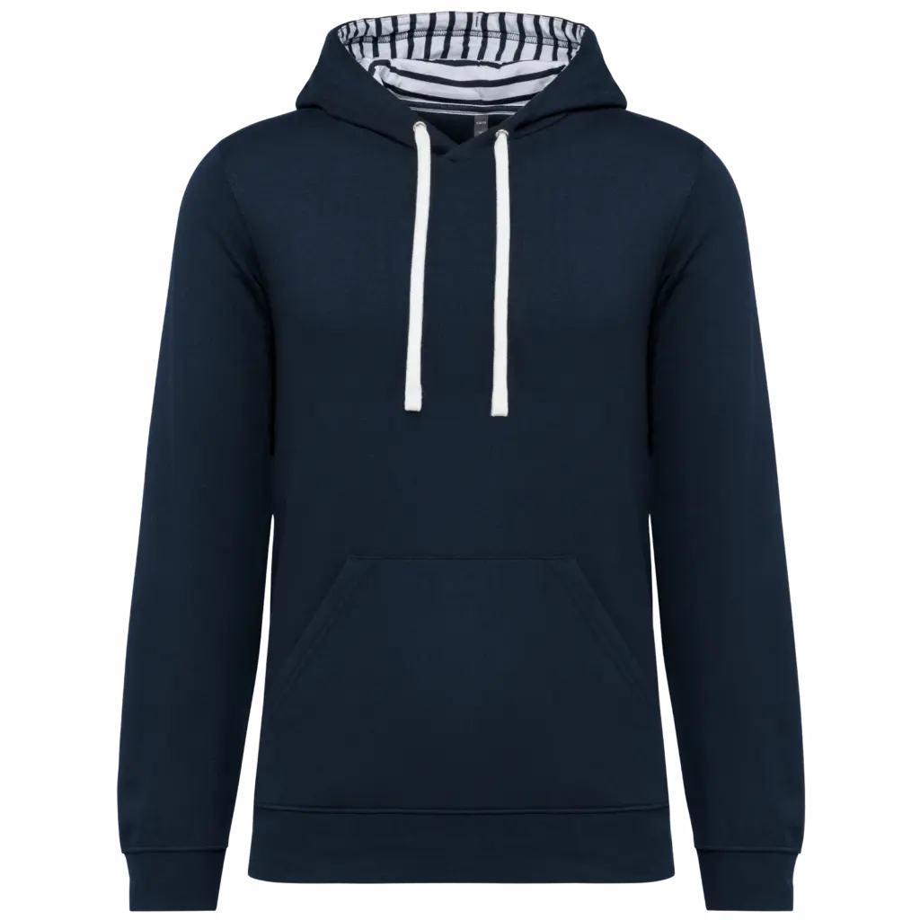 PS_K4013_NAVY-MARINIERE - Hidalgo Unisex sweater met capuchon met contrasterend motief, navy / mariniere — productfoto 18