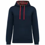 PS_K4013_NAVY-REDTARTAN - Hidalgo Unisex sweater met capuchon met contrasterend motief, navy / red tartan — productfoto 21