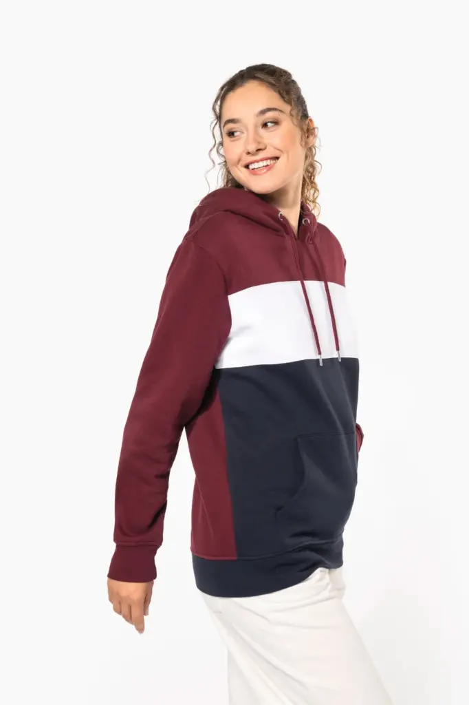 Driekleurige unisex sweater met capuchon — productfoto 2