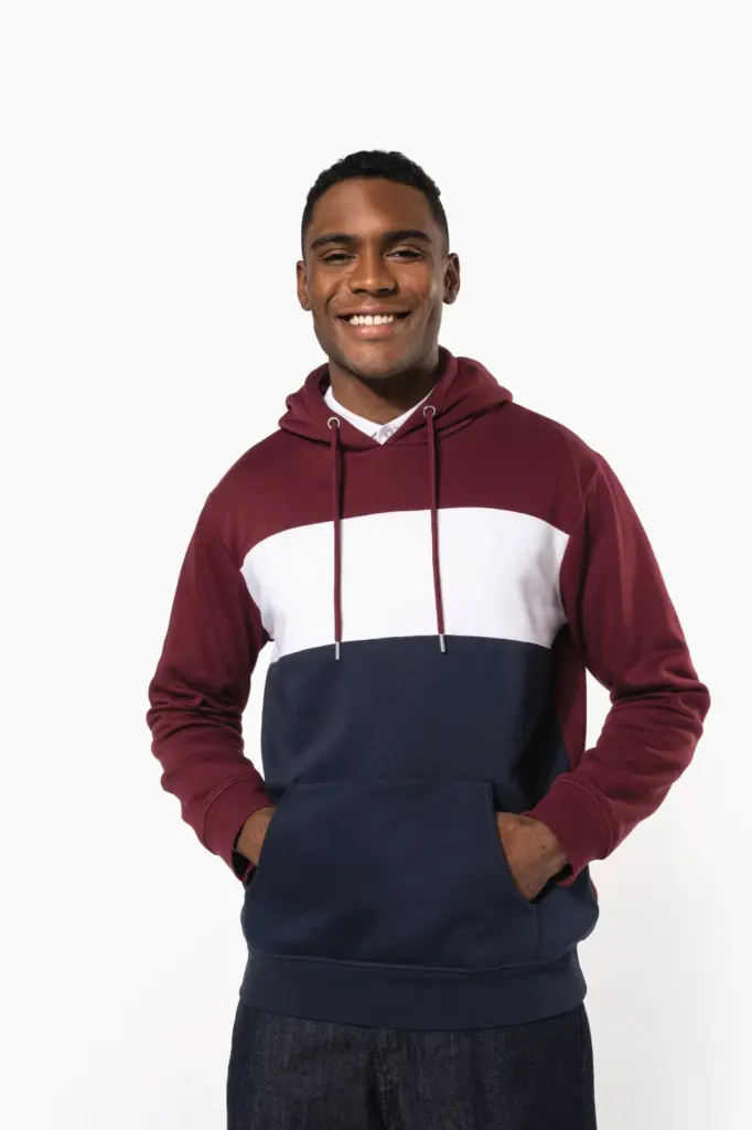 Driekleurige unisex sweater met capuchon — productfoto 4