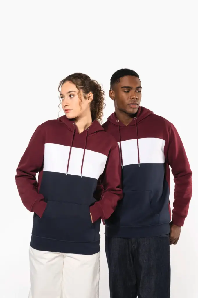 Driekleurige unisex sweater met capuchon — productfoto 9