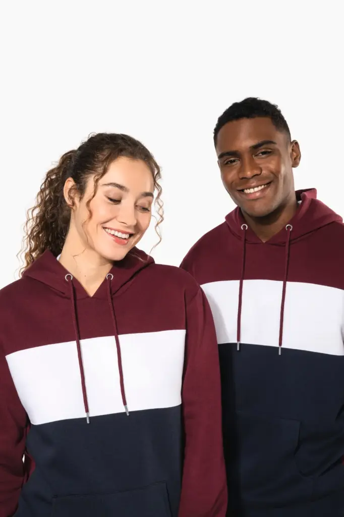 Driekleurige unisex sweater met capuchon — productfoto 10