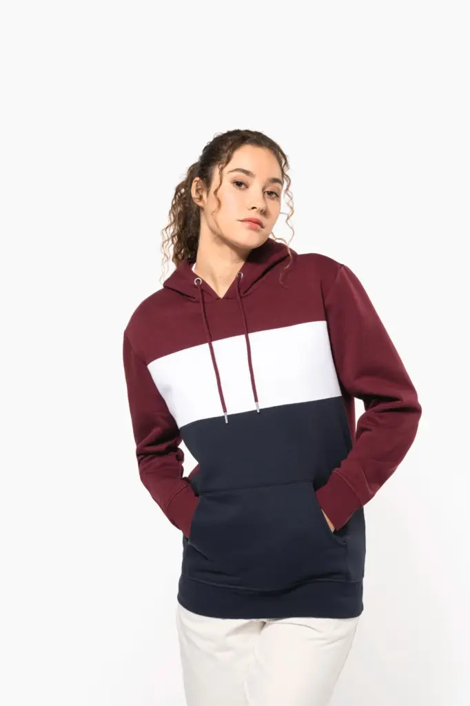 Driekleurige unisex sweater met capuchon — productfoto 11