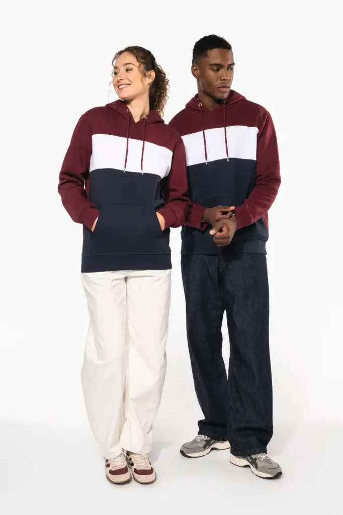 Driekleurige unisex sweater met capuchon — productfoto 12