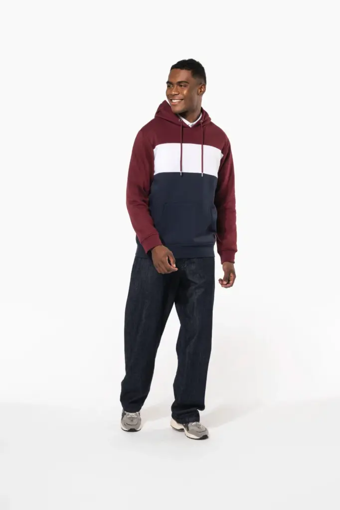 Driekleurige unisex sweater met capuchon — productfoto 14