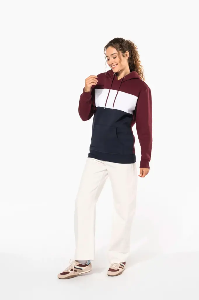 Driekleurige unisex sweater met capuchon — productfoto 15