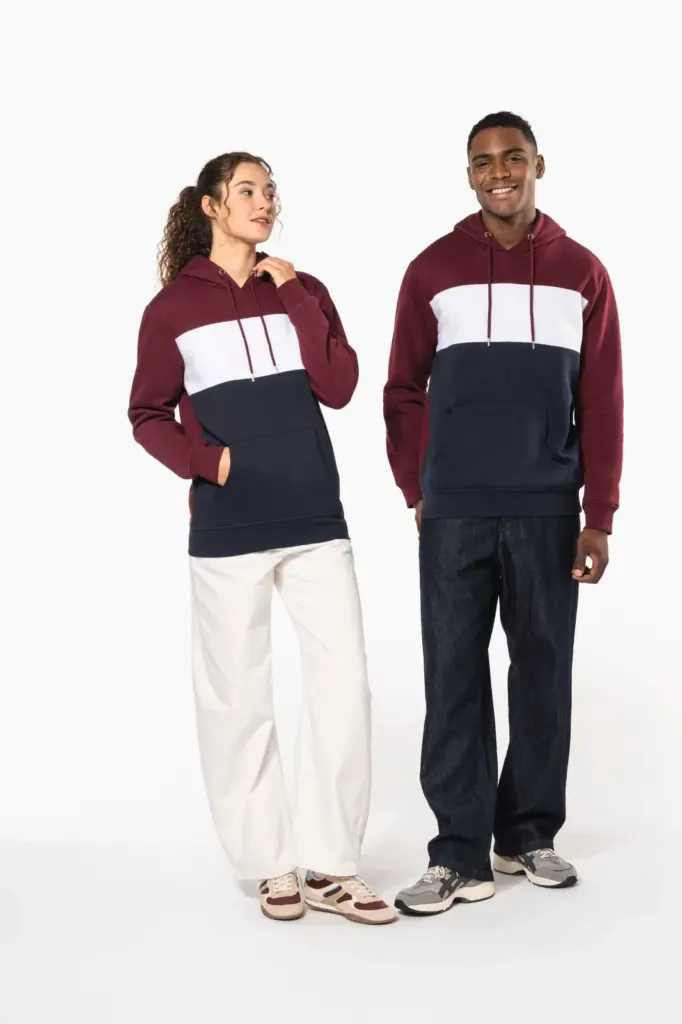 Driekleurige unisex sweater met capuchon — productfoto 16