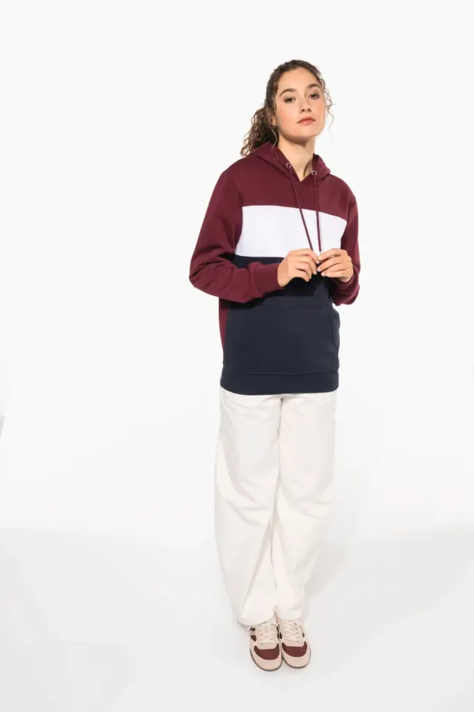Driekleurige unisex sweater met capuchon — productfoto 17