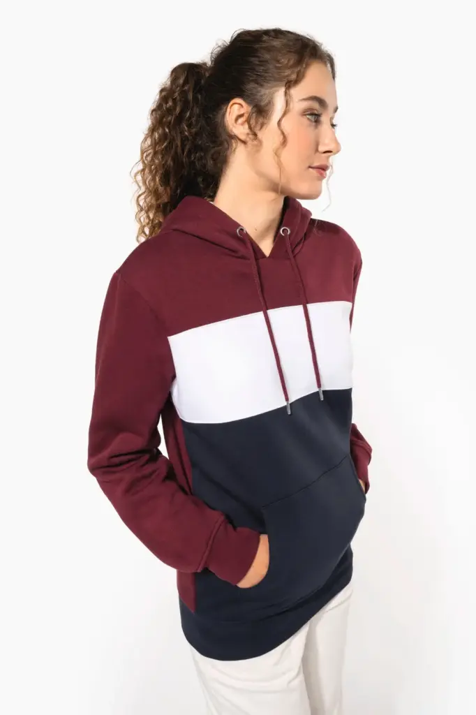 Driekleurige unisex sweater met capuchon — productfoto 18