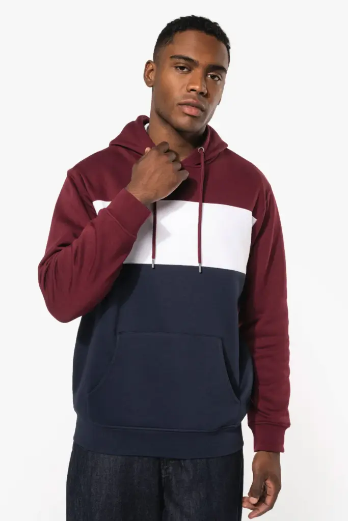 Driekleurige unisex sweater met capuchon — productfoto 19