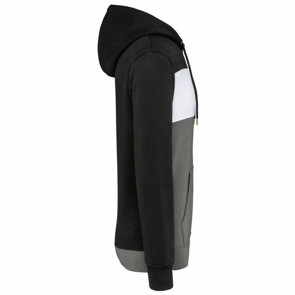Driekleurige unisex sweater met capuchon, black / white / basalt grey — productfoto 20