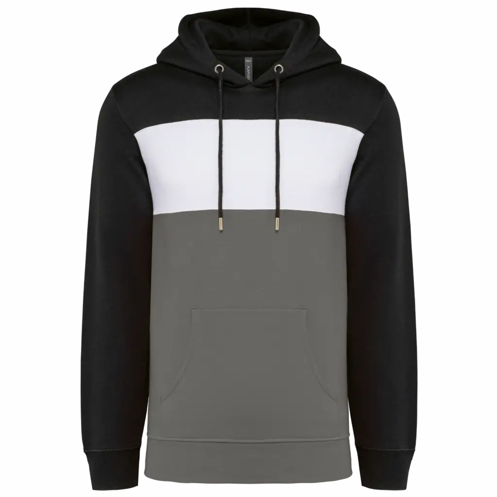 Driekleurige unisex sweater met capuchon, black / white / basalt grey — productfoto 21