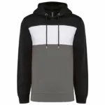 Driekleurige unisex sweater met capuchon, black / white / basalt grey — productfoto 21