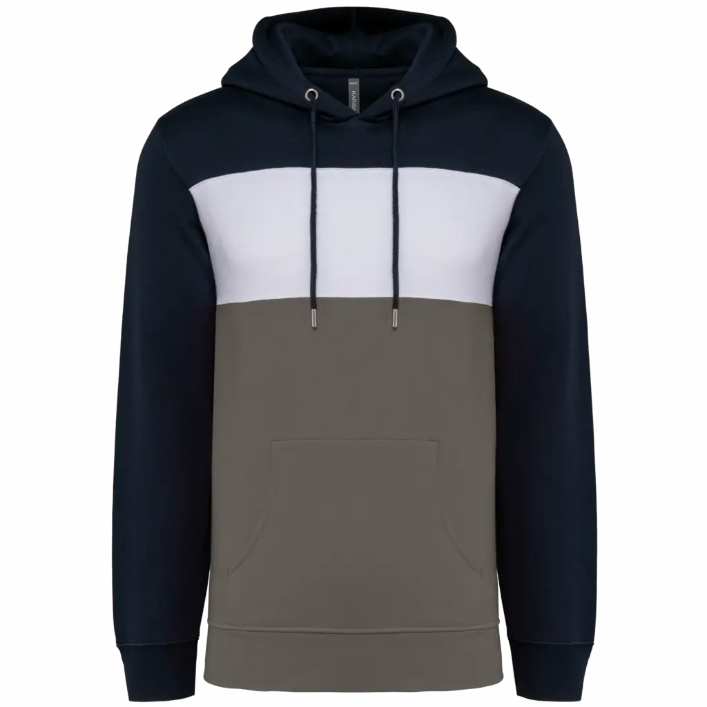 Driekleurige unisex sweater met capuchon, navy / white / basalt grey — productfoto 24