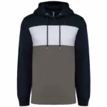Driekleurige unisex sweater met capuchon, navy / white / basalt grey — productfoto 24