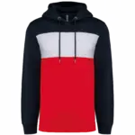 Driekleurige unisex sweater met capuchon, navy / white / red — productfoto 27