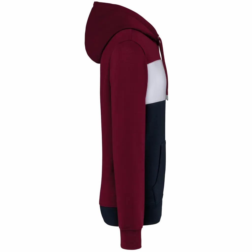 Driekleurige unisex sweater met capuchon, wine / white / navy — productfoto 29