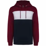 Driekleurige unisex sweater met capuchon, wine / white / navy — productfoto 30