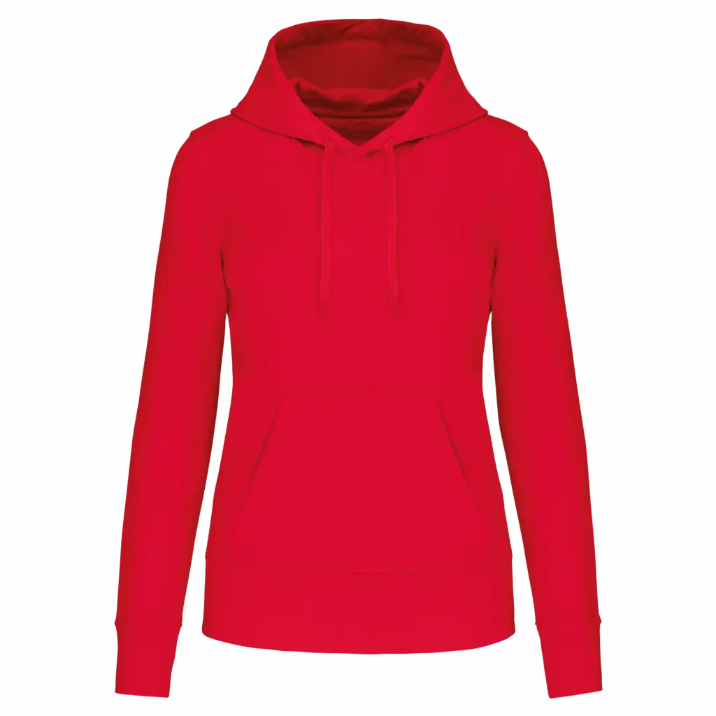 PS_K4028_RED - Hidalgo-werbeartikel Ecologische damessweater met capuchon — productfoto 47
