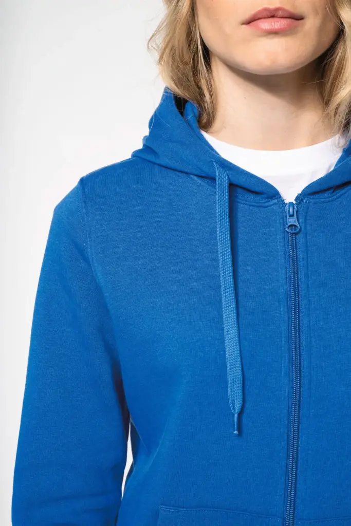 Ecologische damessweater met capuchon en ritssluiting — productfoto 3