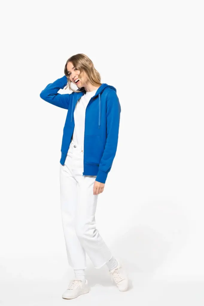 Ecologische damessweater met capuchon en ritssluiting — productfoto 8