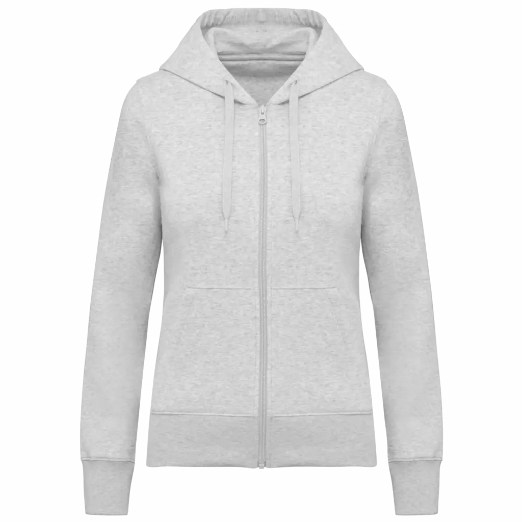 Ecologische damessweater met capuchon en ritssluiting, ash heather — productfoto 12