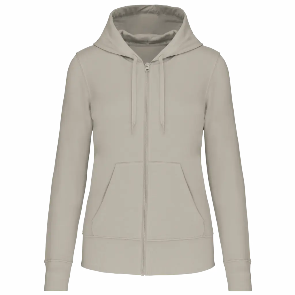 Ecologische damessweater met capuchon en ritssluiting, clay — productfoto 18
