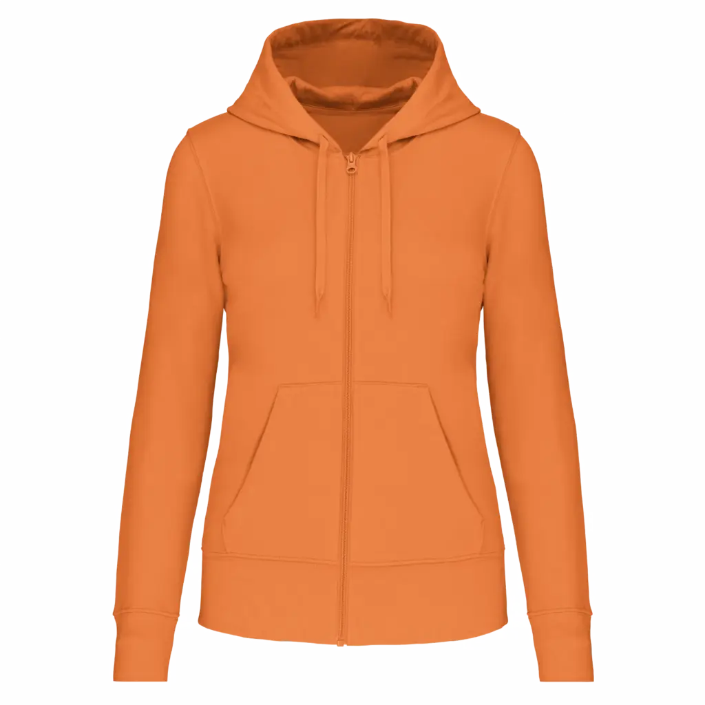 Ecologische damessweater met capuchon en ritssluiting, light orange — productfoto 27