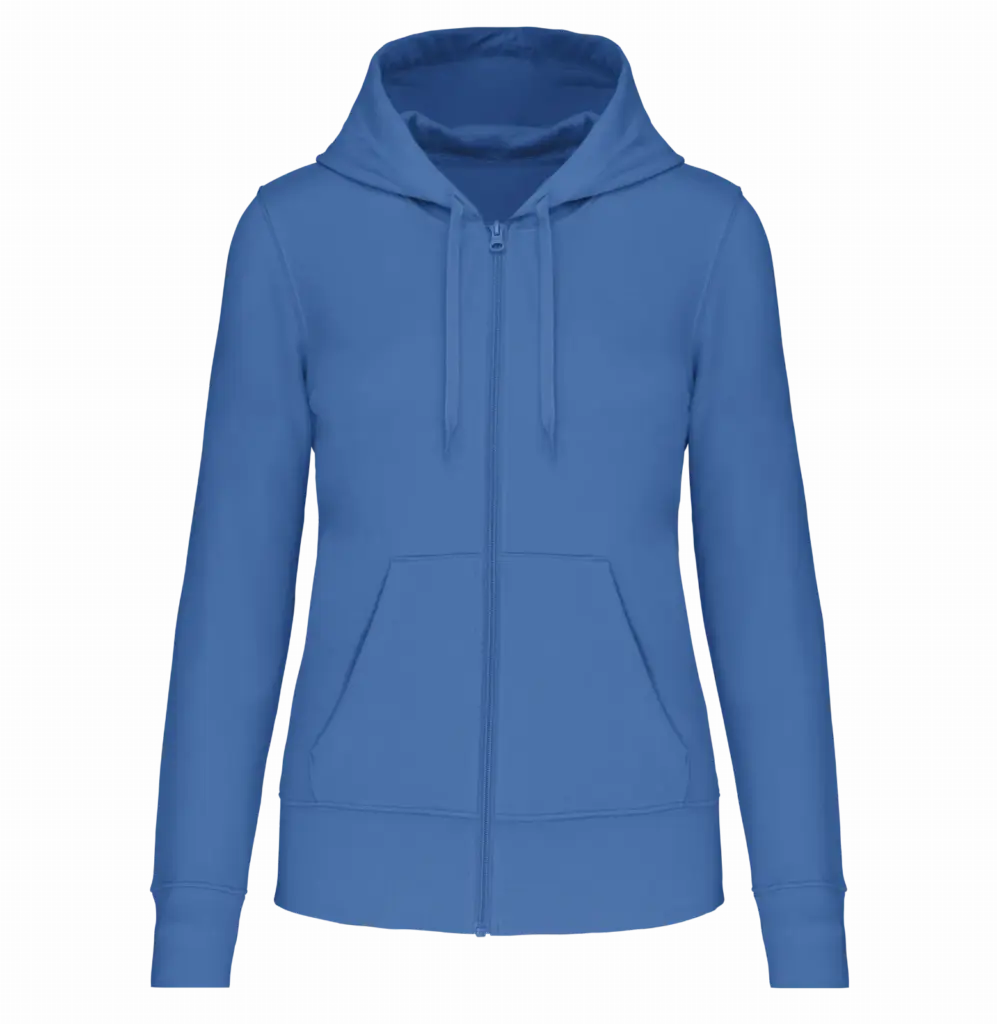 Ecologische damessweater met capuchon en ritssluiting, light royal blue — productfoto 30