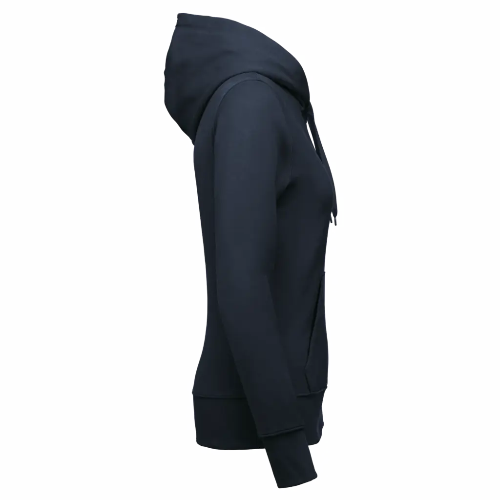 Ecologische damessweater met capuchon en ritssluiting, navy — productfoto 32