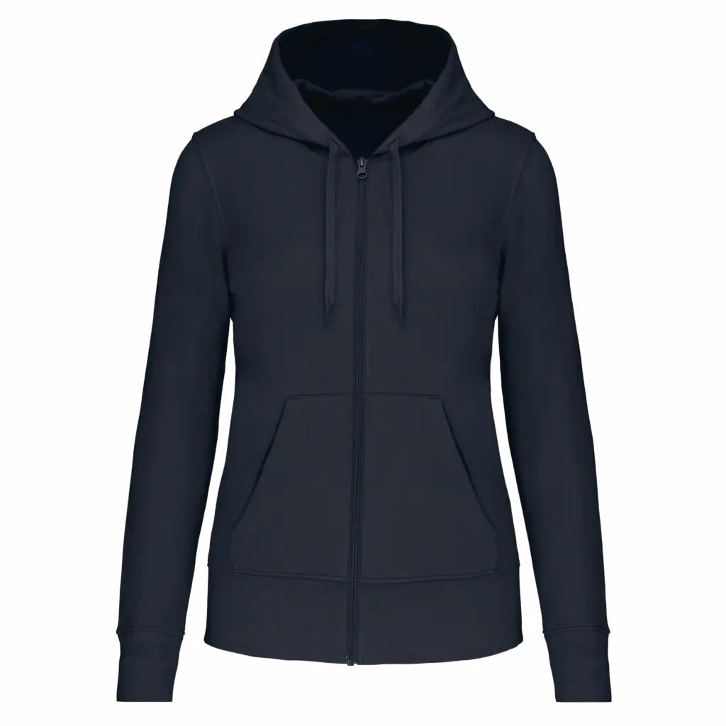 Ecologische damessweater met capuchon en ritssluiting, navy — productfoto 33
