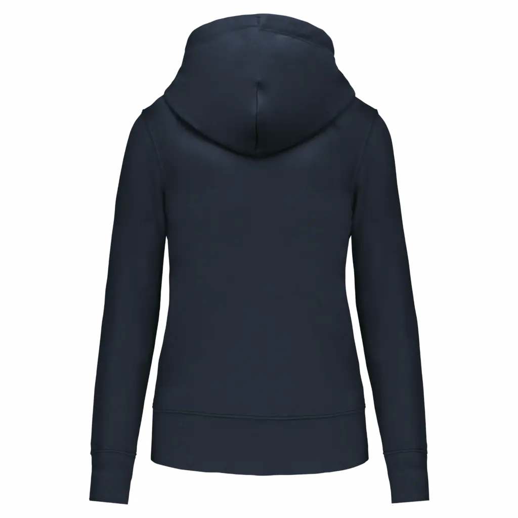 Ecologische damessweater met capuchon en ritssluiting, navy — productfoto 34