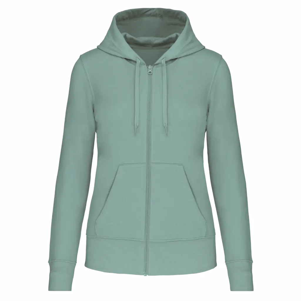Ecologische damessweater met capuchon en ritssluiting, sage — productfoto 42