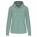 Ecologische damessweater met capuchon en ritssluiting, sage — productfoto 42