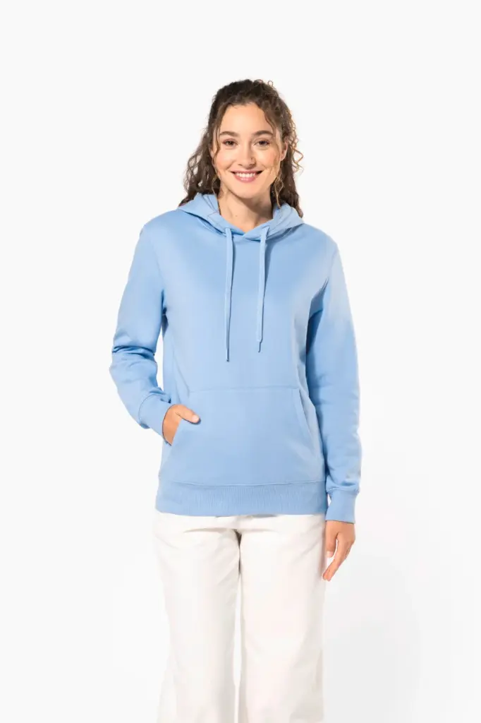 Gerecyclede uniseks sweater met capuchon — productfoto 10