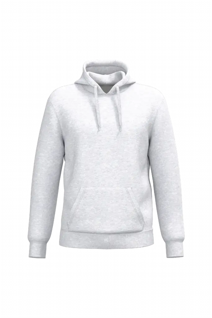 Gerecyclede uniseks sweater met capuchon, ash heather — productfoto 22