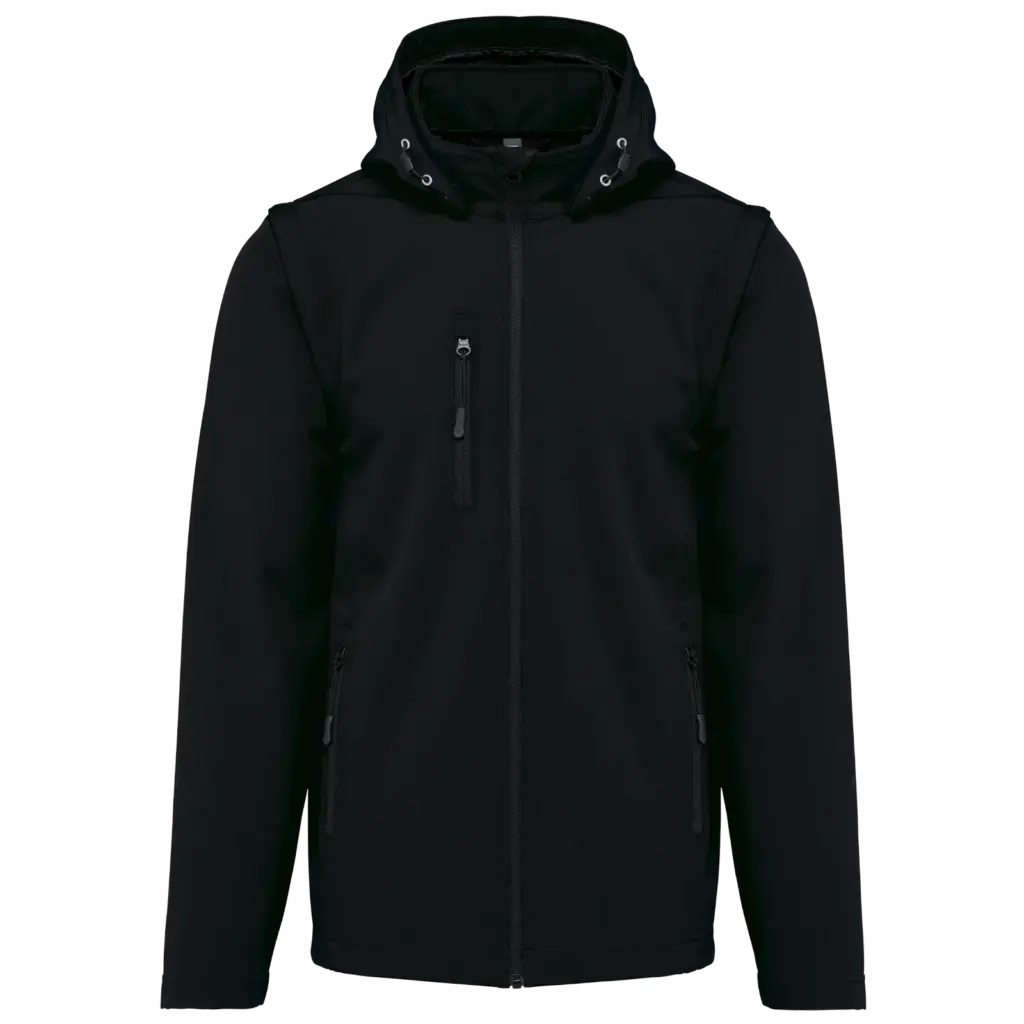 3-laags uniseks softshelljas met afneembare capuchon en mouwen, black — productfoto 17