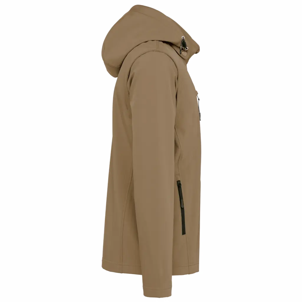 3-laags uniseks softshelljas met afneembare capuchon en mouwen, camel — productfoto 19
