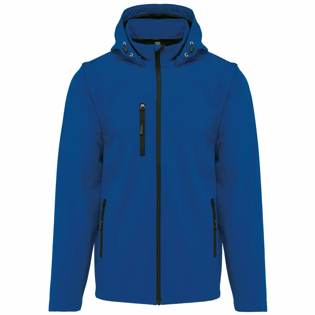 3-laags uniseks softshelljas met afneembare capuchon en mouwen, dark royal blue — productfoto 23