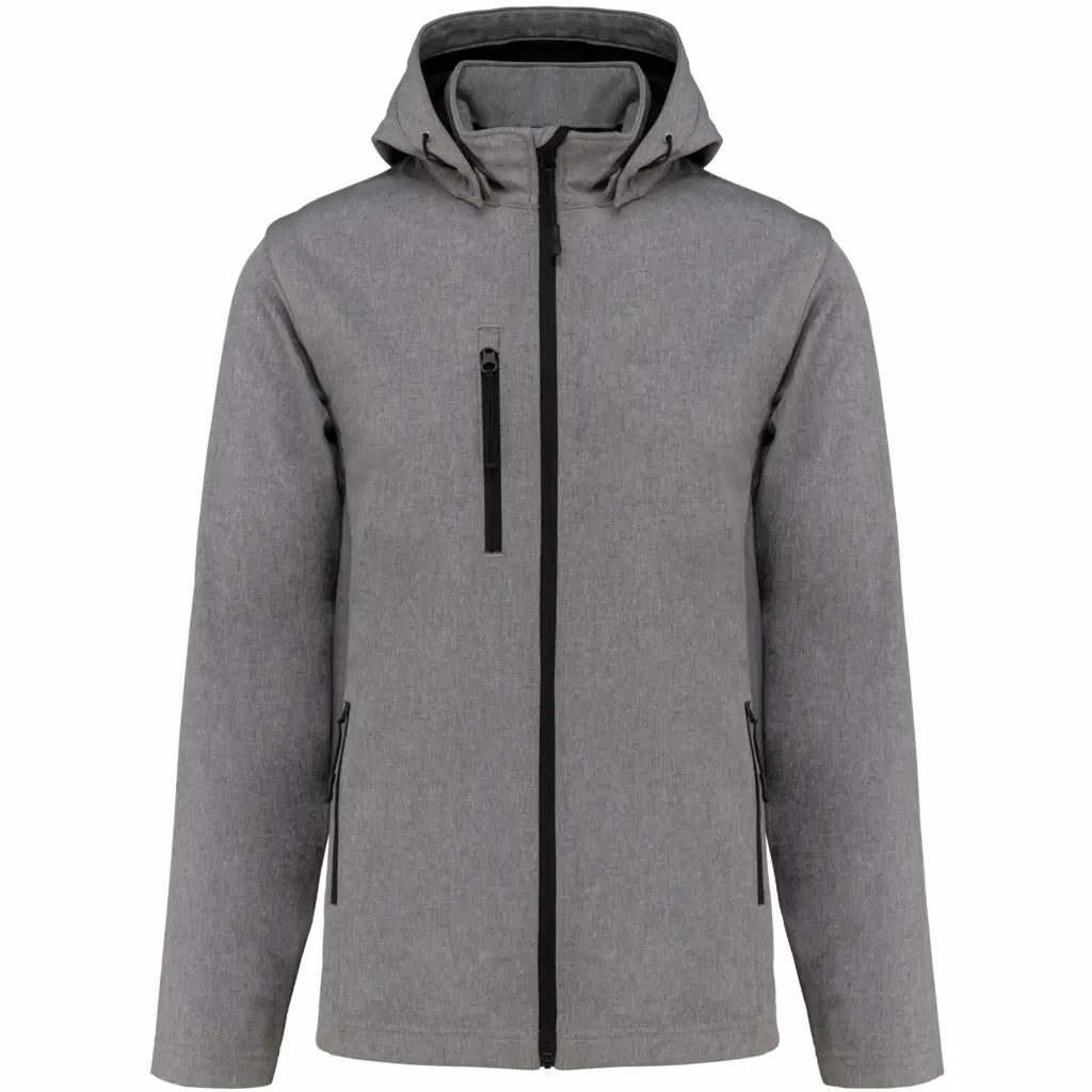 3-laags uniseks softshelljas met afneembare capuchon en mouwen, marl grey — productfoto 26